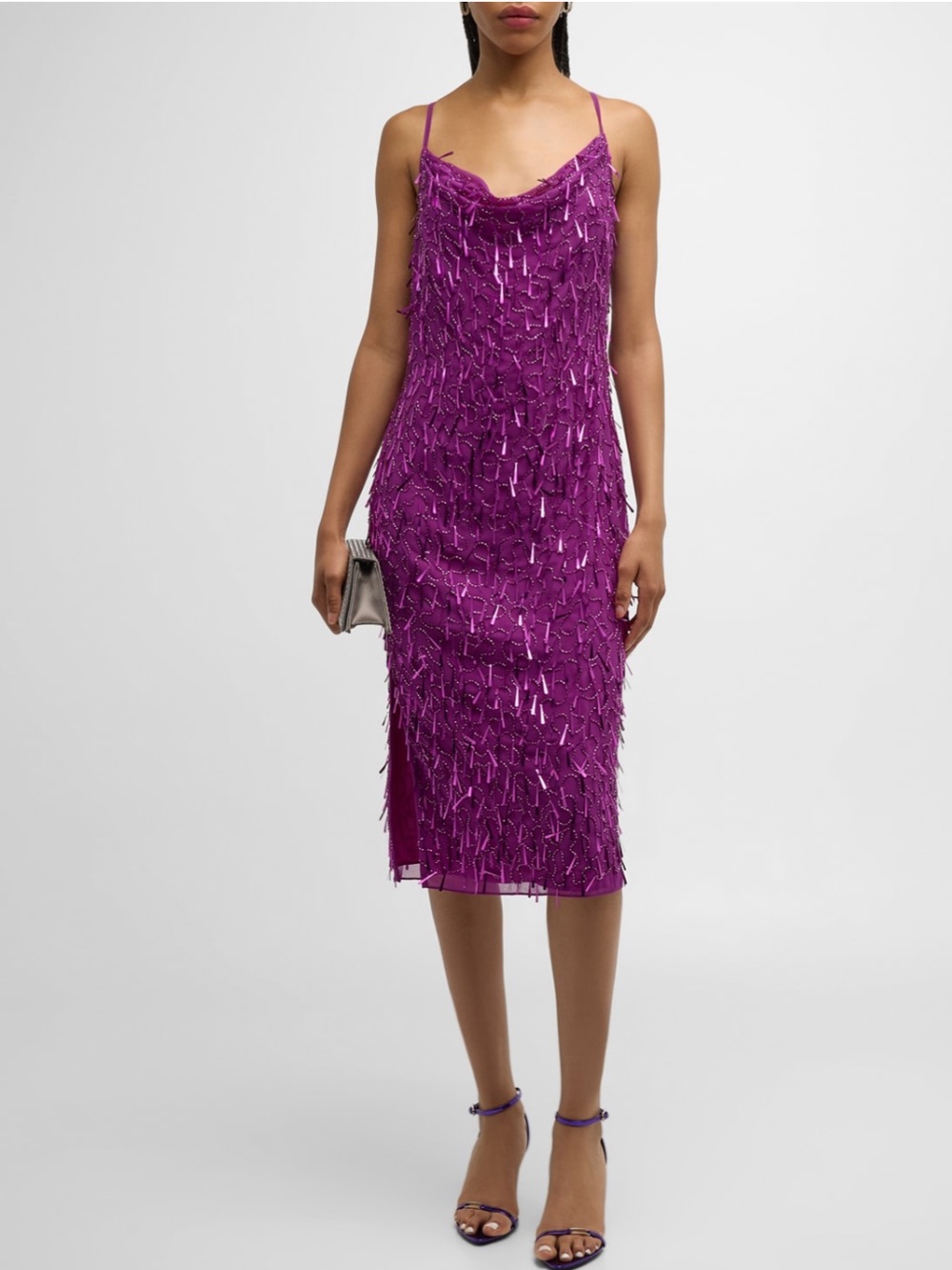 Liv foster party cocktail Fuchsia Sequin Fringe Slip Midi Dress